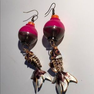 Cloisonné Fantail Fish Bobber Dangle Earrings🐠